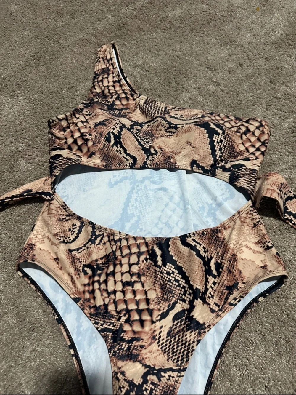 One-Shoulder Snakeskin Print Cutout Swimsuit